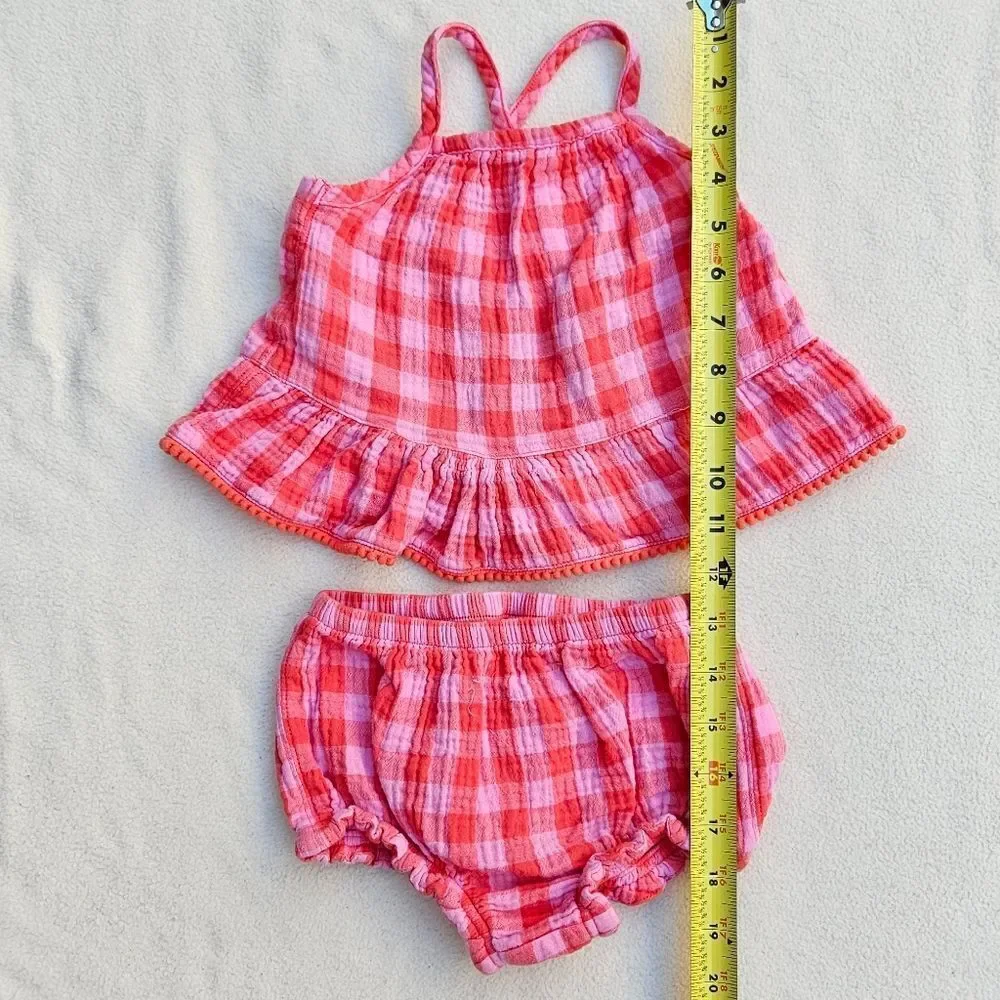 Cat & Jack Pink Plaid Tank Top and Shorts Set Size 18M